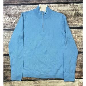 346 Brooks Brothers Sweater Womens Large Merino Wool 1/4 Zip Pullover Blue FLAW